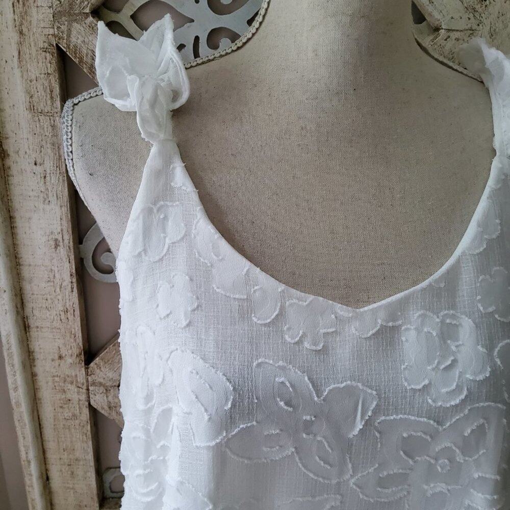 Zac & Rachel White Jacquard Floral Sleeveless Tank Ruffle Strap Romantic Boho - Picture 3 of 7